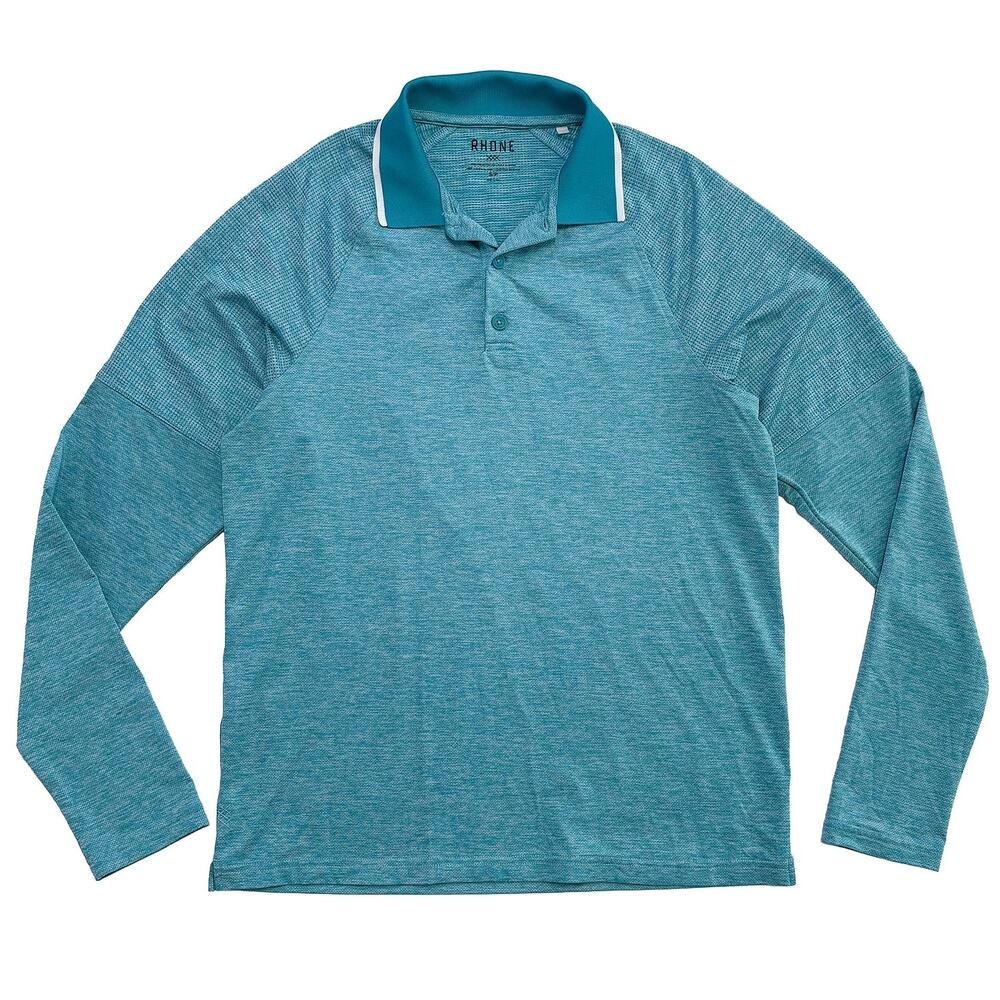 Rhone Mens Small Long Sleeve Golf Polo Teal Blue Athletic Performance Stretch